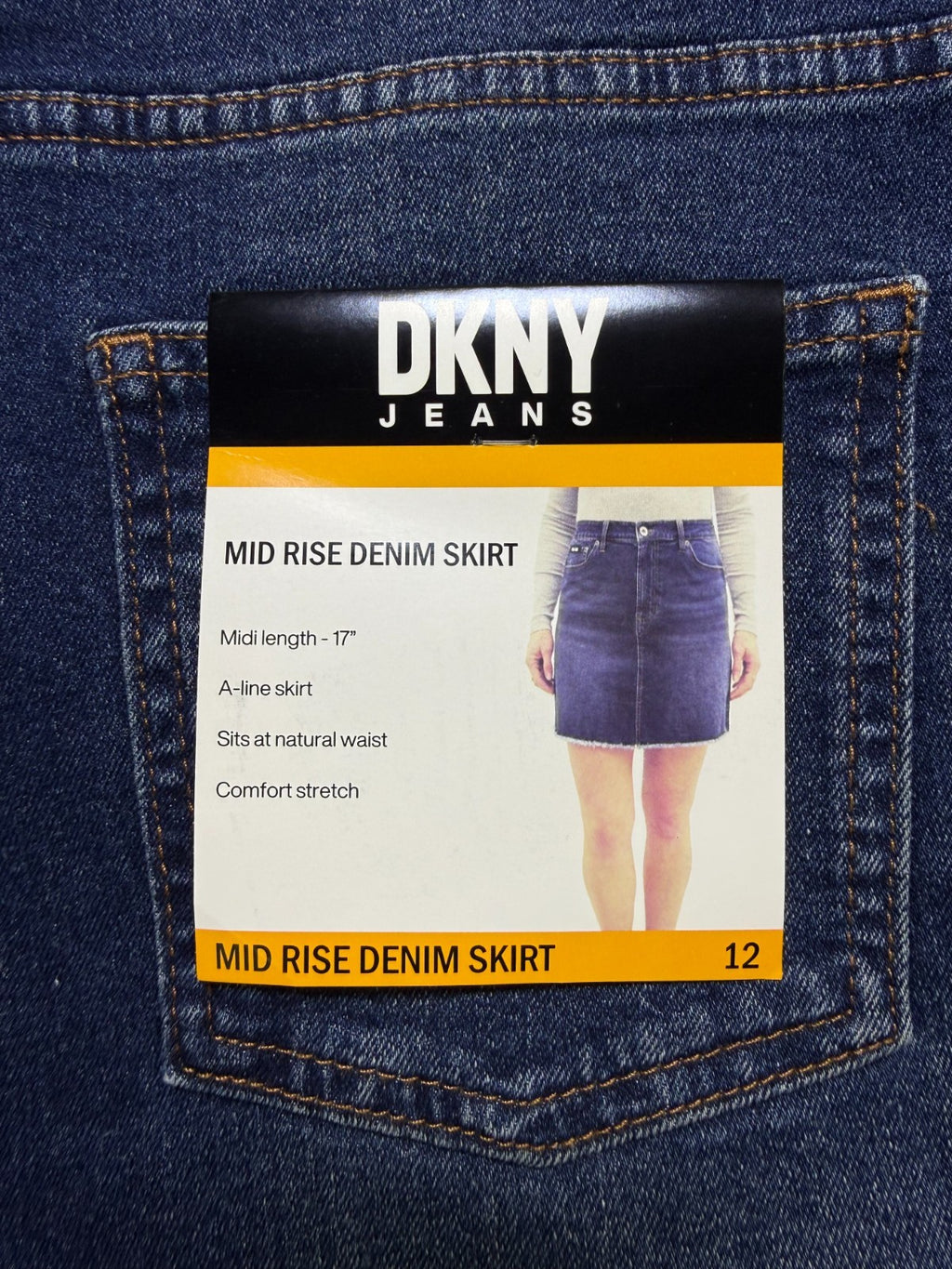 DKNY Jeans Denim A-Line Skirt Women's 12 Blue Mid Rise Laguna Stretch E3GB4845