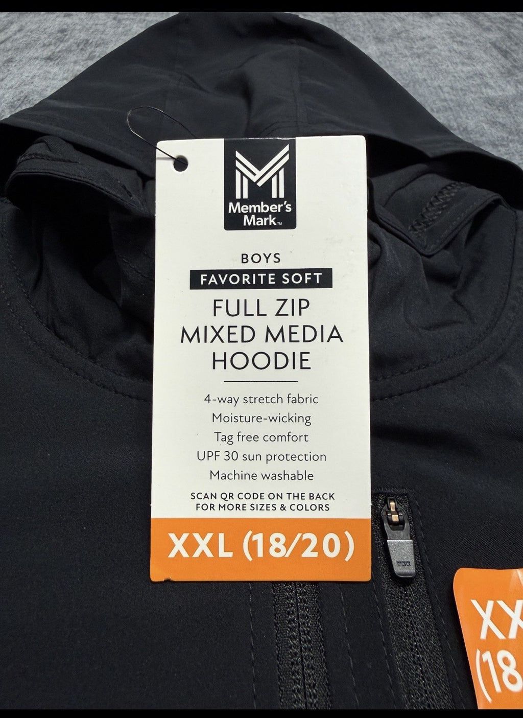 NWT Member's Mark Full-Zip Mixed Media Hoodie Boys XXL (18/20) Black Long Sleeve
