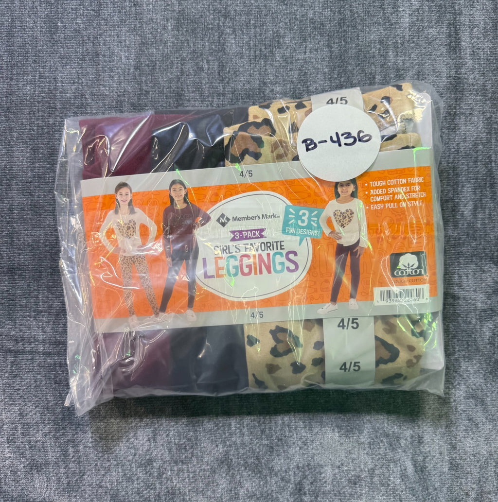 NWT Member's Mark My Favorite Leggings Girls 4/5 Multicolor Preppy - 3-Pack