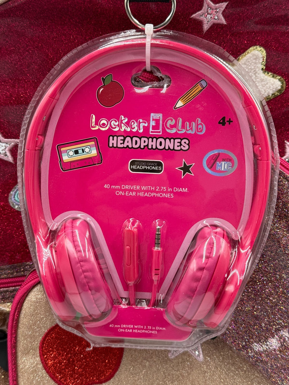 Locker Club Kids Pink Gold Glitter Retro Patch School Backpack Headphone 3Pc Set