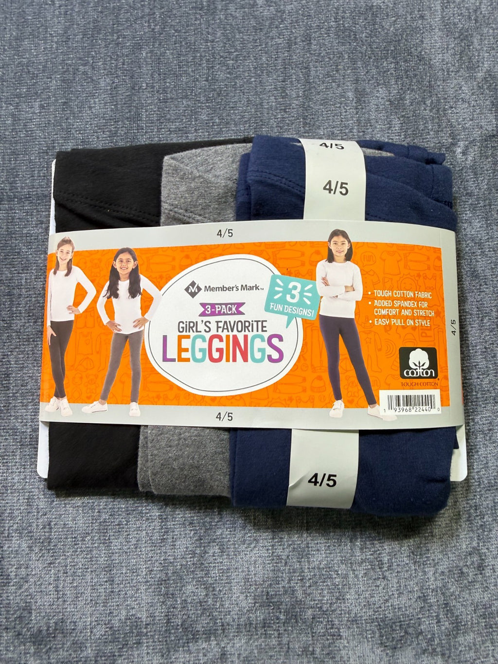 NWT Member's Mark My Favorite Leggings Girls 4/5 Multicolor Preppy - 3-Pack