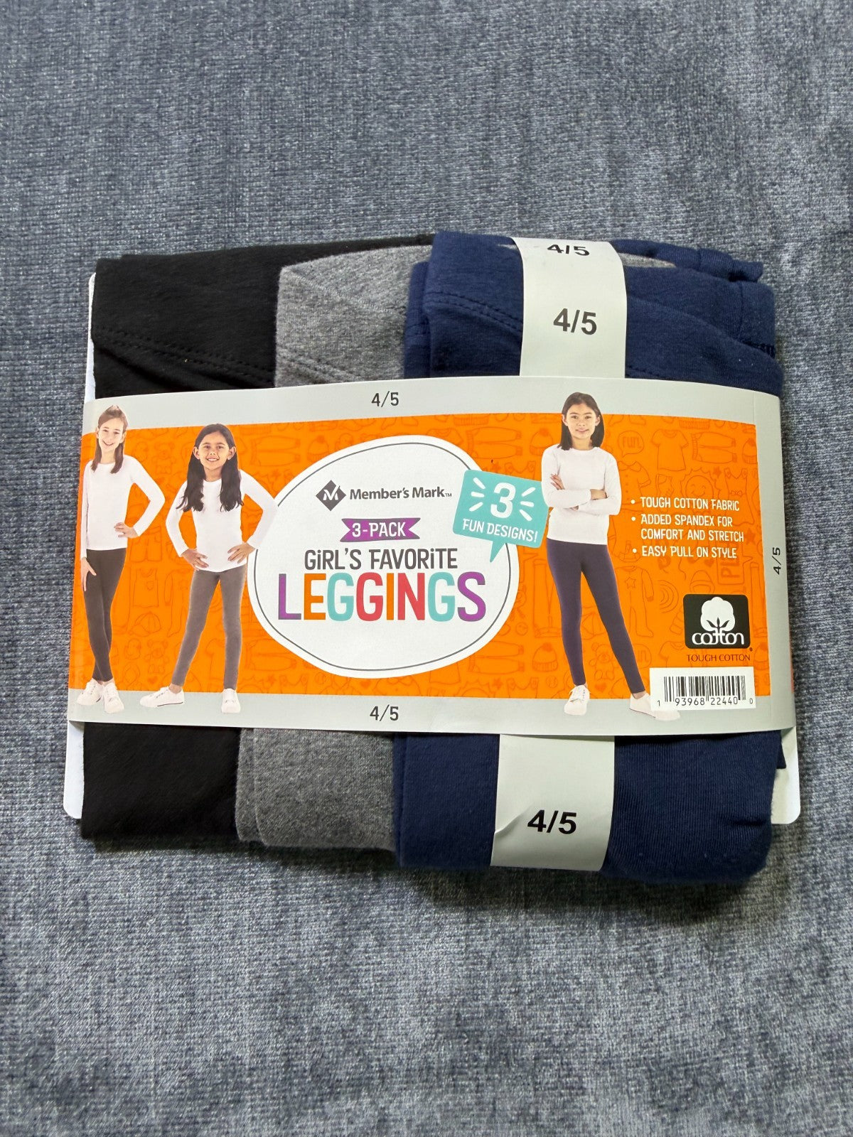NWT Member's Mark My Favorite Leggings Girls 4/5 Multicolor Preppy - 3-Pack