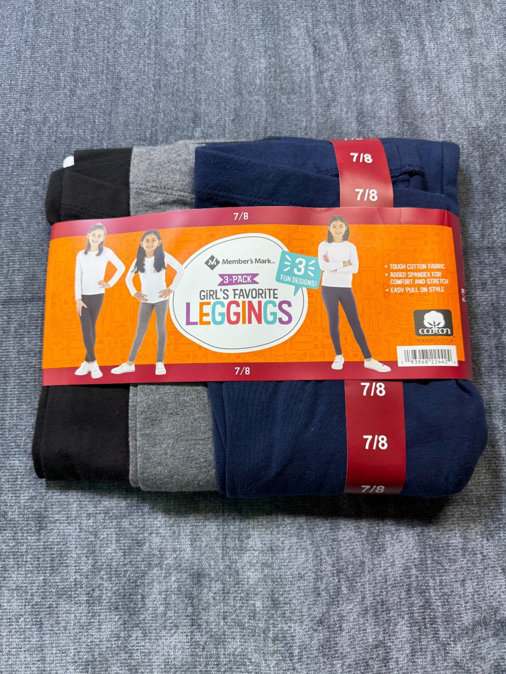 NWT Member's Mark My Favorite Leggings Girls 7/8 Multicolor Preppy - 3-Pack