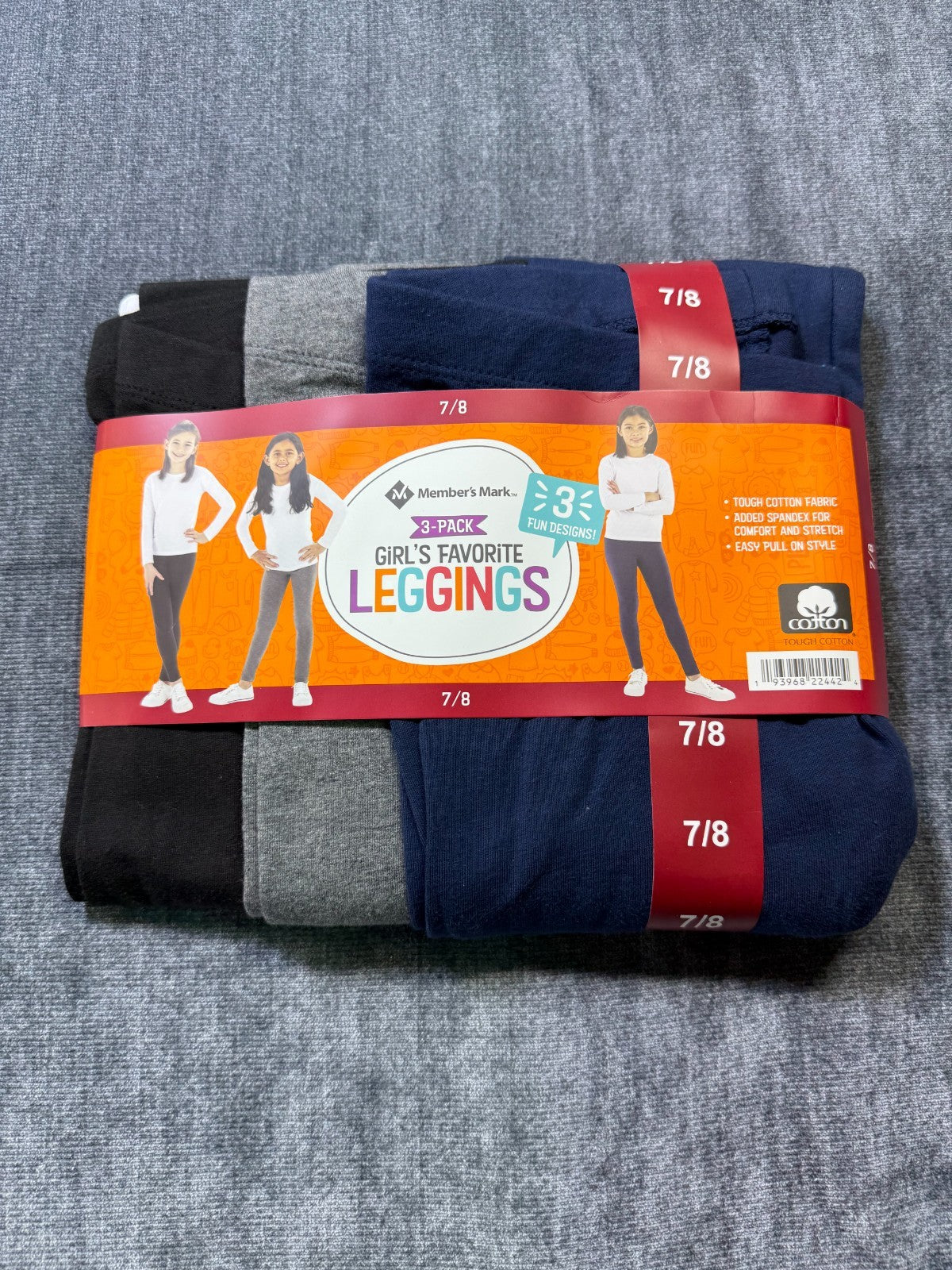 NWT Member's Mark My Favorite Leggings Girls 7/8 Multicolor Preppy - 3-Pack