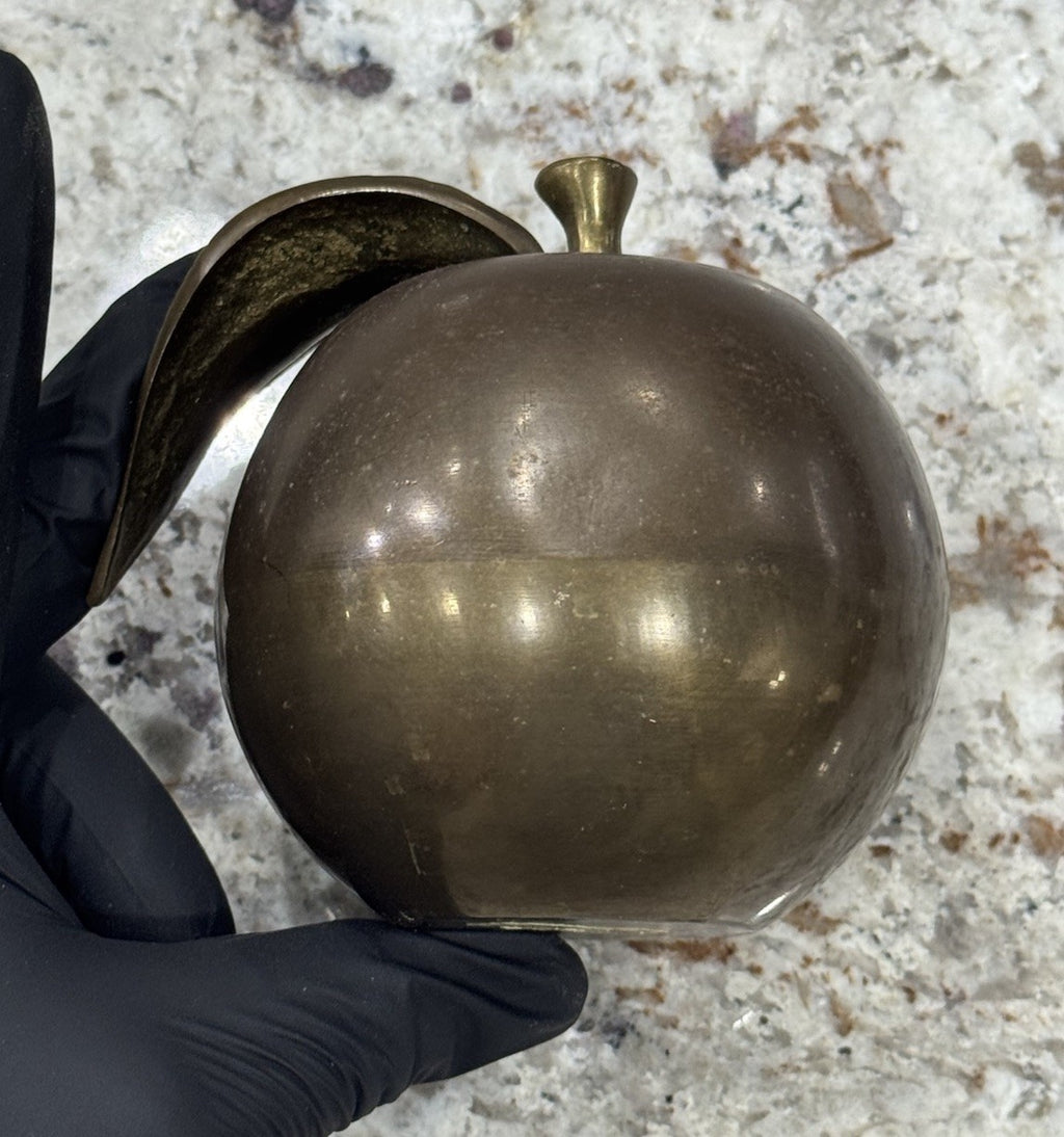 Vintage Large Solid Brass Apple Paperweight Desktop Rare