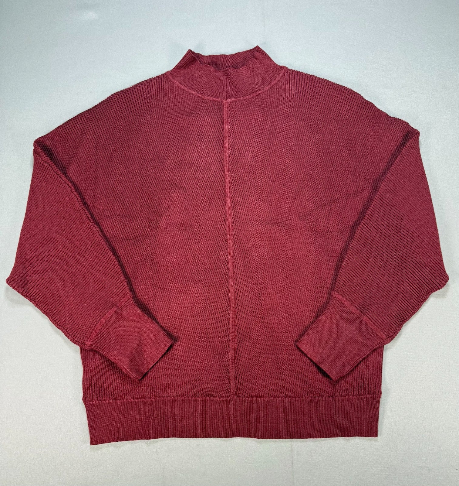 Women's Oversized Ribbed Knit Sweater Medium Burgundy Pullover Mock Neck Preppy