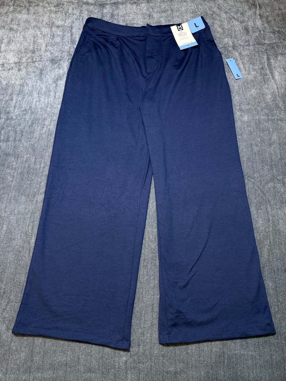 NWT Member's Mark Wide Leg Trousers Women's Large Navy Blue Pull-On Modern Comfy