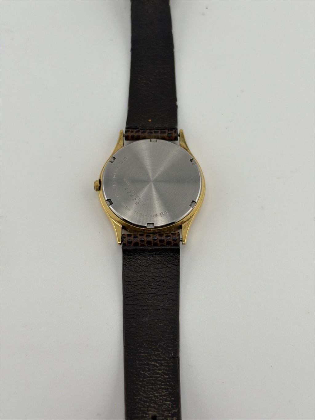 Seiko SQ Watch Men 34mm Gold Dial Gold Tone Daydate Round 5Y23-7079