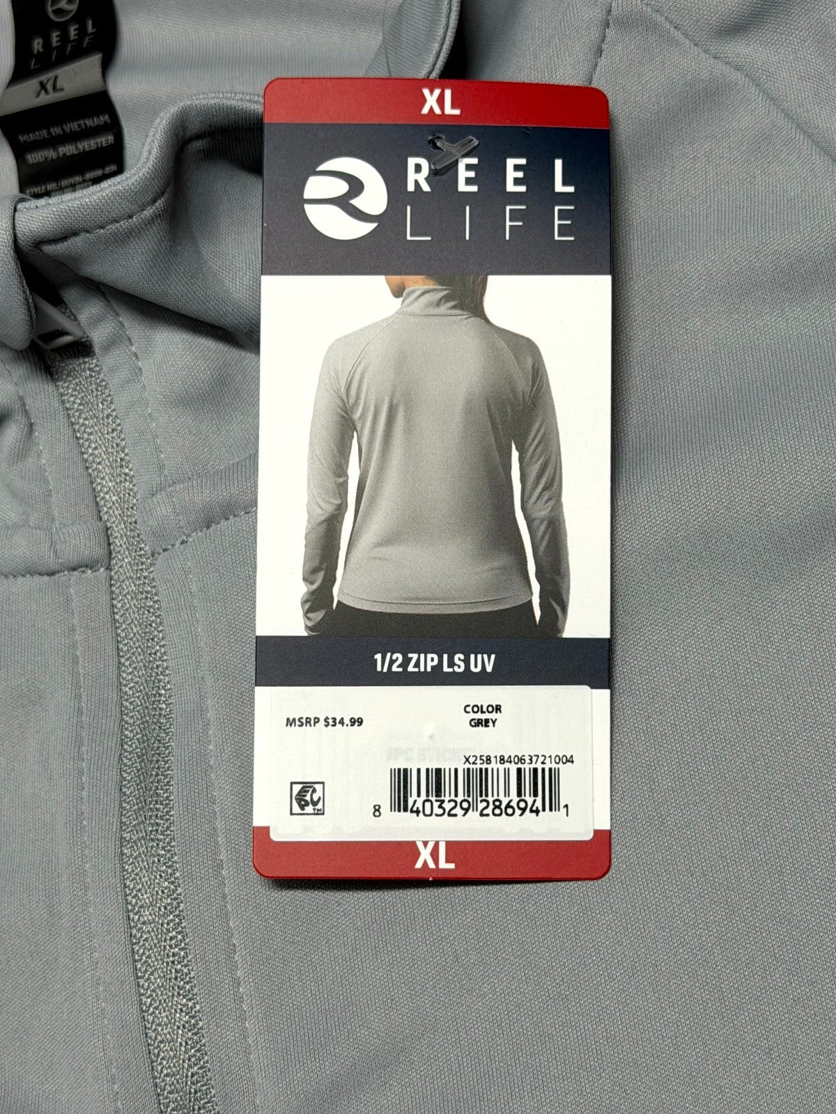 NWT Reel Life Women's Long Sleeve 1/2 Zip LS UV Shirt Size XL Grey