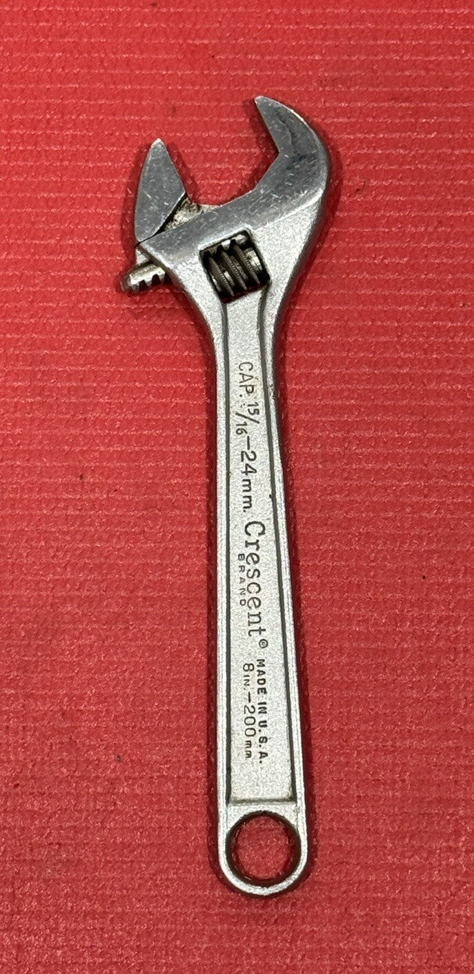 Vintage Crescent Crestoloy 8” Adjustable Wrench CAP.15/16-24mm  Made In USA Nice