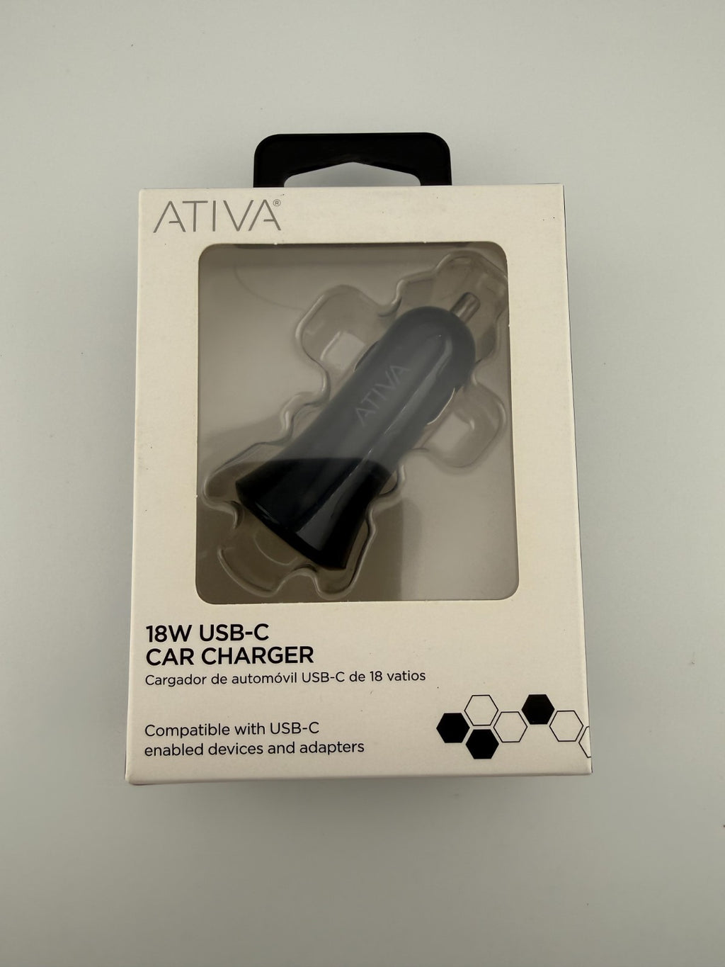 NEW Ativa 45867 Black Plastic LED Light Indicator 18W USB-C Car Charger