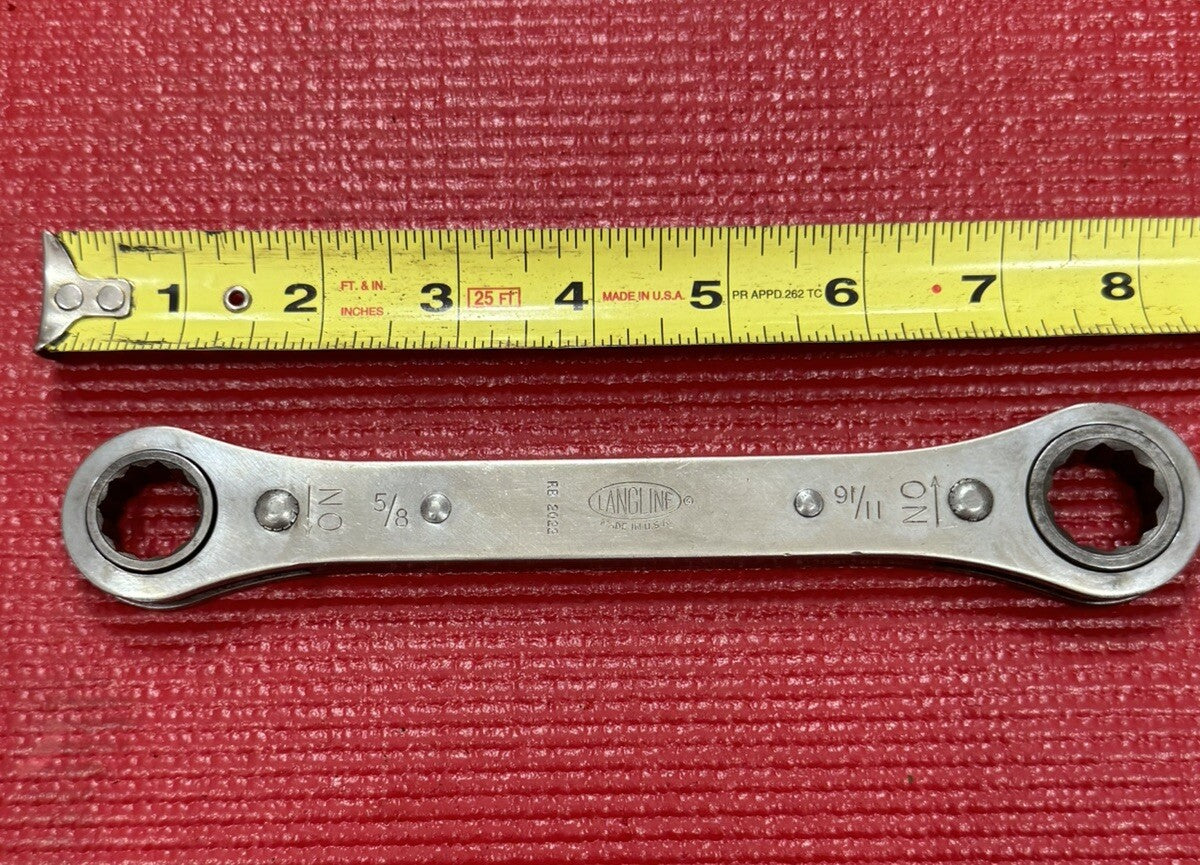 Vintage Langline RB2022, SAE 5/8" x 11/16" Ratcheting Box End Wrench Made in USA