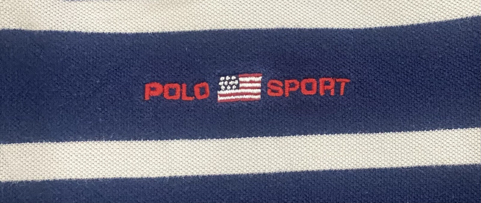 VINTAGE POLO RALPH LAUREN MEN'S LARGE Navy Blue White Stripes POLO SPORT Shirt