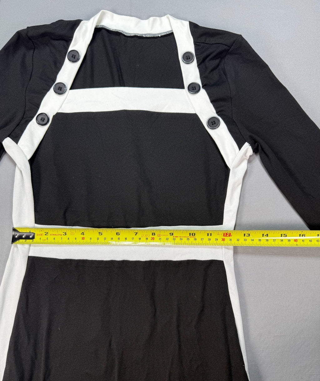 Womens Colorblock Bodycon Midi Dress Small Black White Long Sleeve Pullover