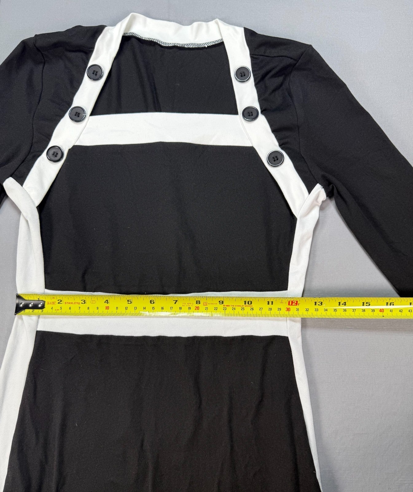 Womens Colorblock Bodycon Midi Dress Small Black White Long Sleeve Pullover