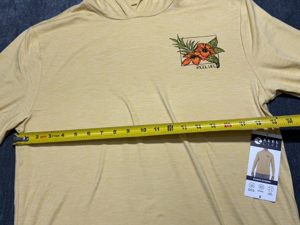 NWT Reel Life Atlantic Hooded UV T-Shirt Men's Small Yellow Long Sleeve Pullover