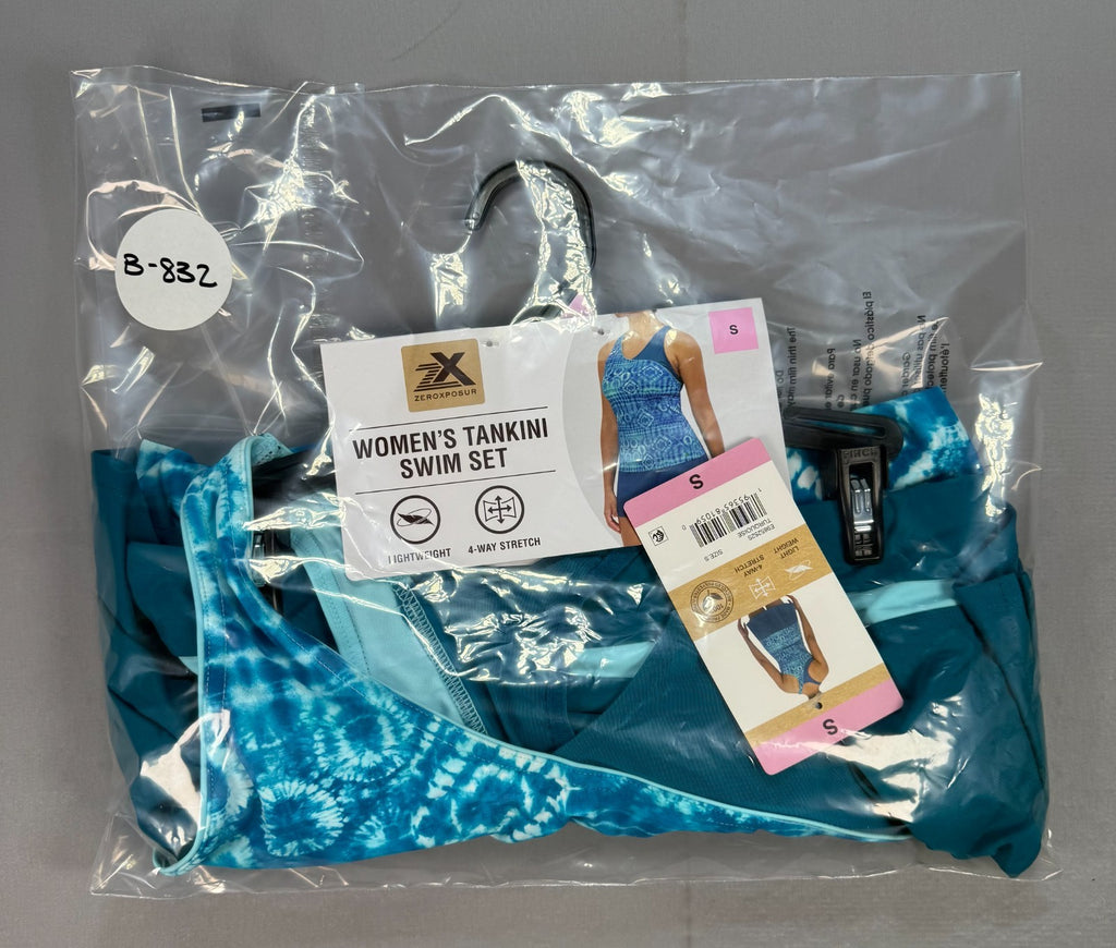 ZeroXposur 2-Piece Bathing Suit Women Small Blue Shibori Tankini Skort Swimwear
