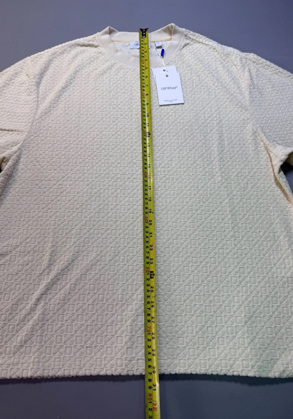 NWT Off-White Towel Terry All Over Logo T-Shirt Men XL Ivory Short Sleeve Casual