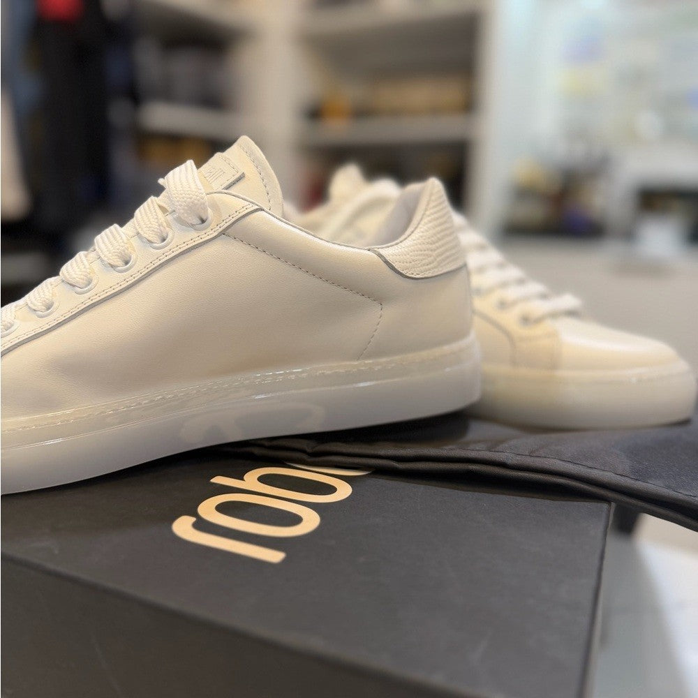 Roberto Cavalli Cream Calf Low Sneakers