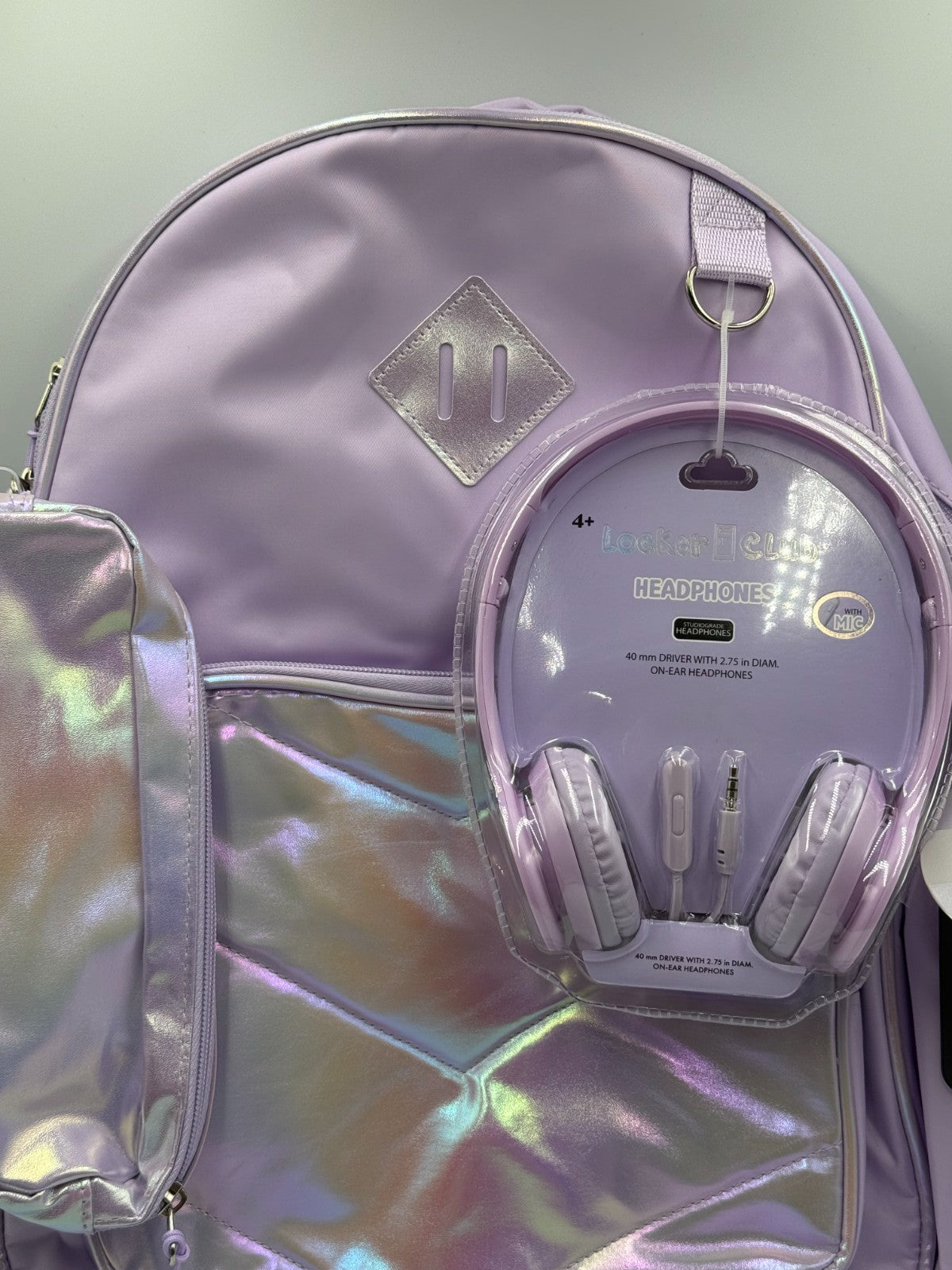 Locker Club Kids 16L Nylon Backpack Lavender Headphone Pencil Pouch School Bag