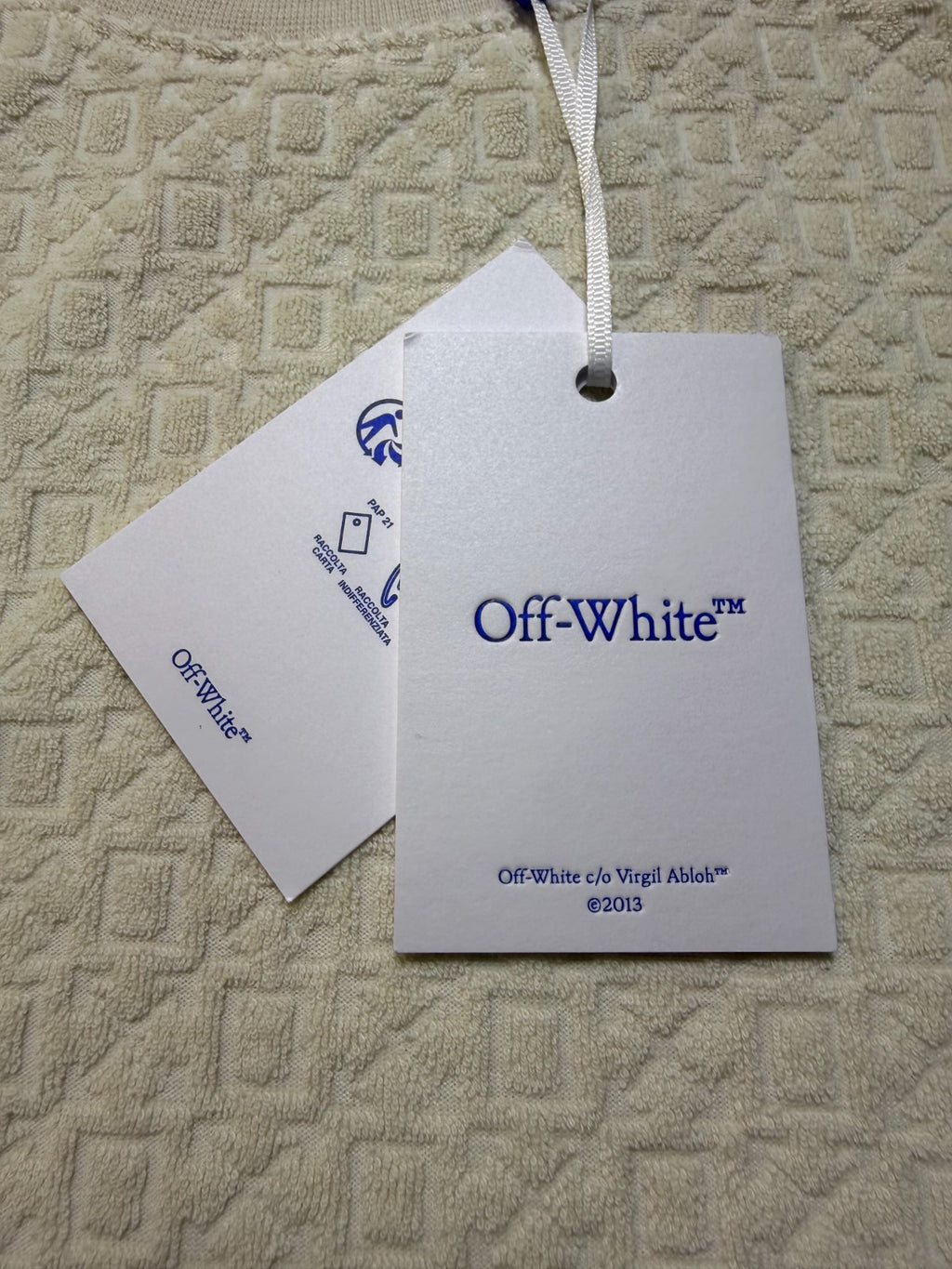 NWT Off-White Towel Terry All-Over Logo T-Shirt Men's Small Cream Textured Knit