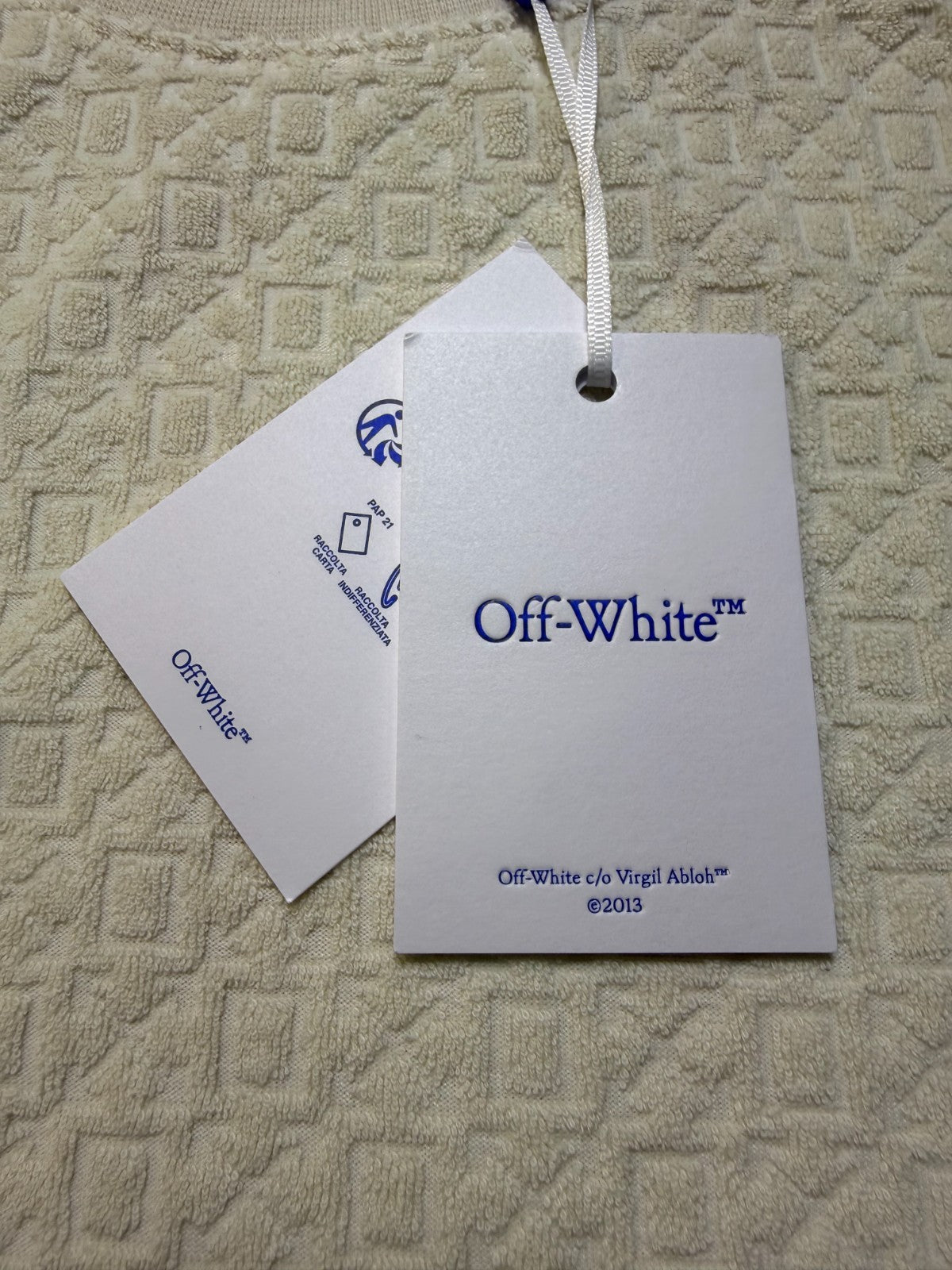 NWT Off-White Towel Terry All-Over Logo T-Shirt Men's Small Cream Textured Knit