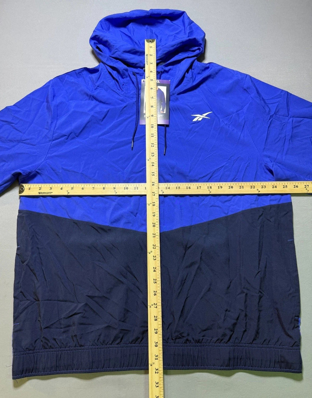 Reebok Full Zip Colorblock Adjustable Hood Training Woven Jacket Men's 2XL Blue