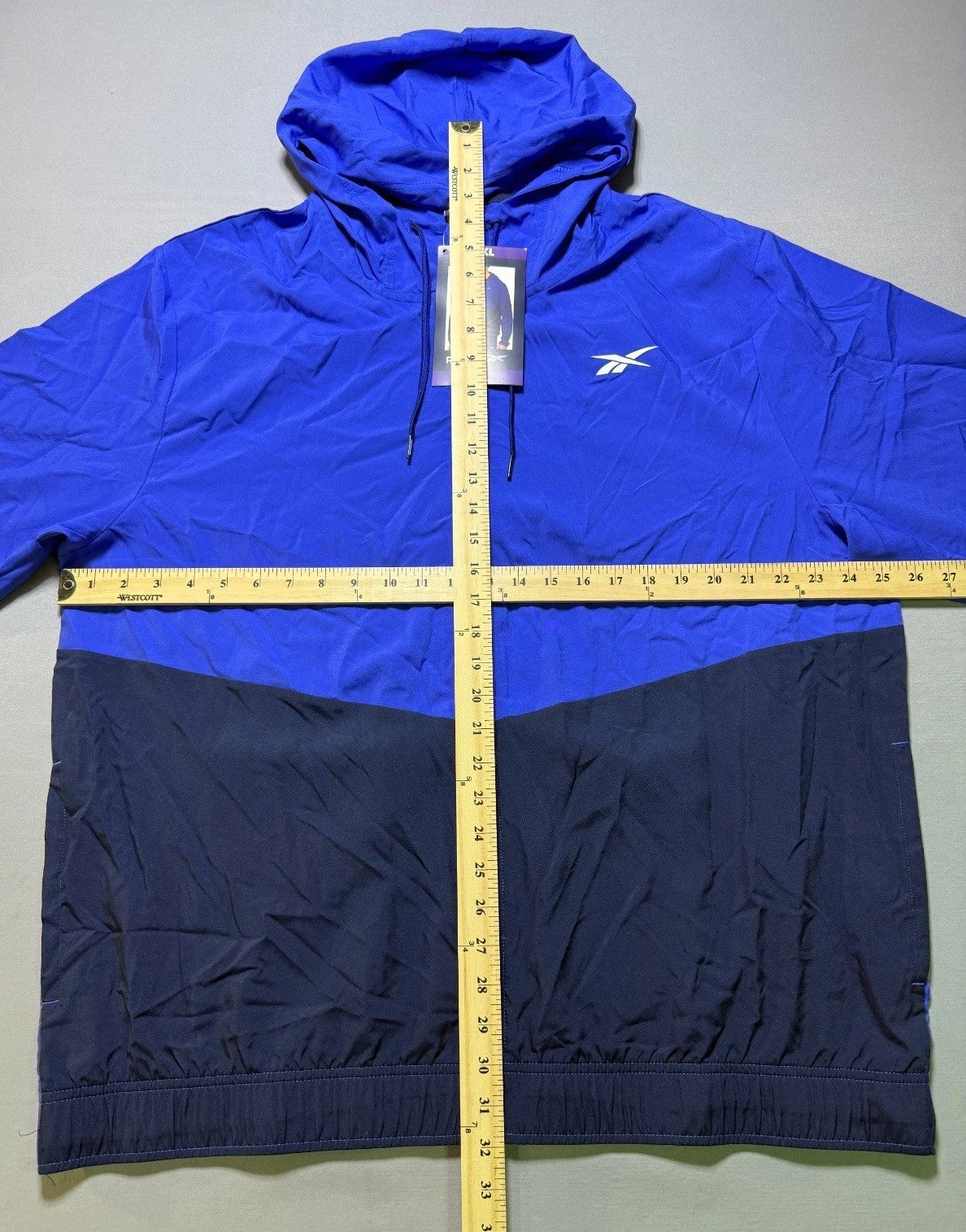 Reebok Full Zip Colorblock Adjustable Hood Training Woven Jacket Men's 2XL Blue