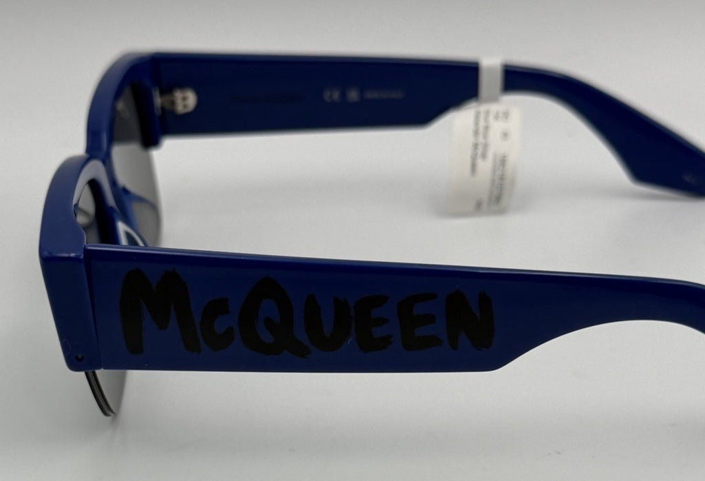 Alexander McQueen 76000236 Blue Rectangular Sunglasses Bold Logo Unisex Italy