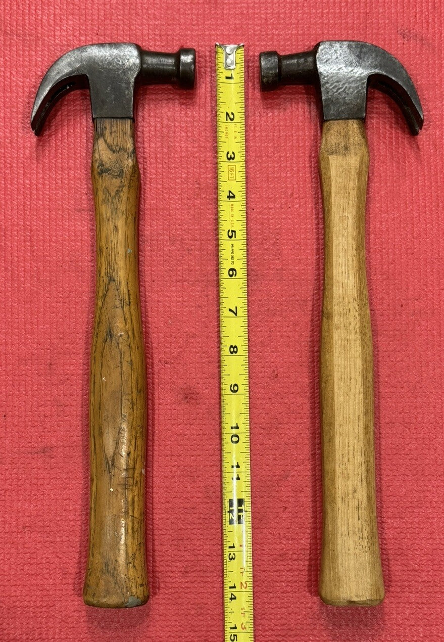 VINTAGE RARE 2 PC LOT RICHARDS & CONOVER EARLY CLAW HAMMER W/ WOOD HANDLE SET