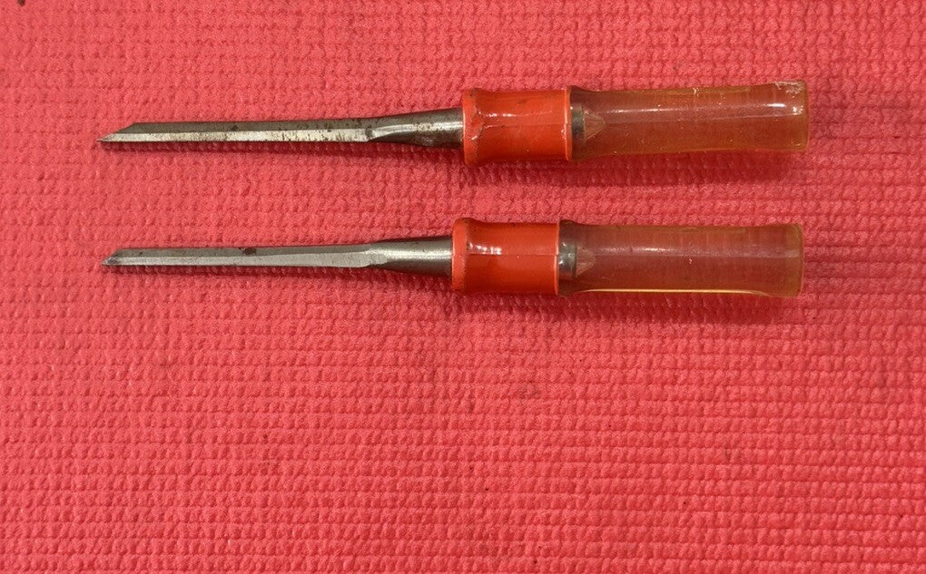 Vintage Stanley Tools 2 PC Wood Chisel clear yellow & Red handle Set Made in USA