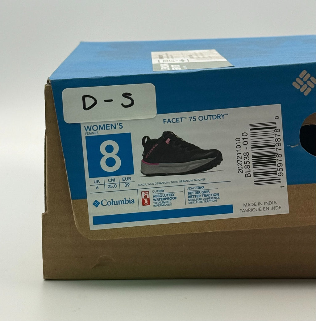 New Columbia Facet 75 Outdry Athletic Sneakers Women's 8 Black Lace Up Low Top