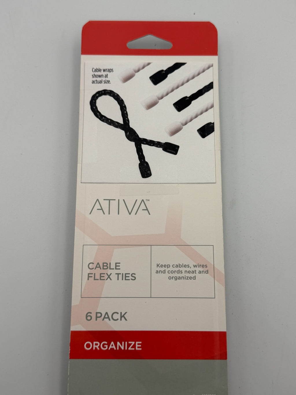 NEW Ativa Adjustable Reusable Cable Management Flex Organizer Ties - Pack of 6