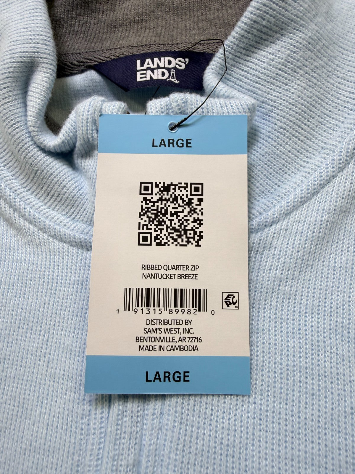 Lands' End Soft & Cozy 1/4 Zip Pullover Men's Large Blue Long Sleeve Ribbed Hem