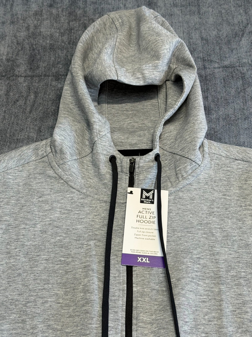 NWT Member's Mark Everyday Full Zip Active Hoodie Men's XXL Gray Long Sleeve