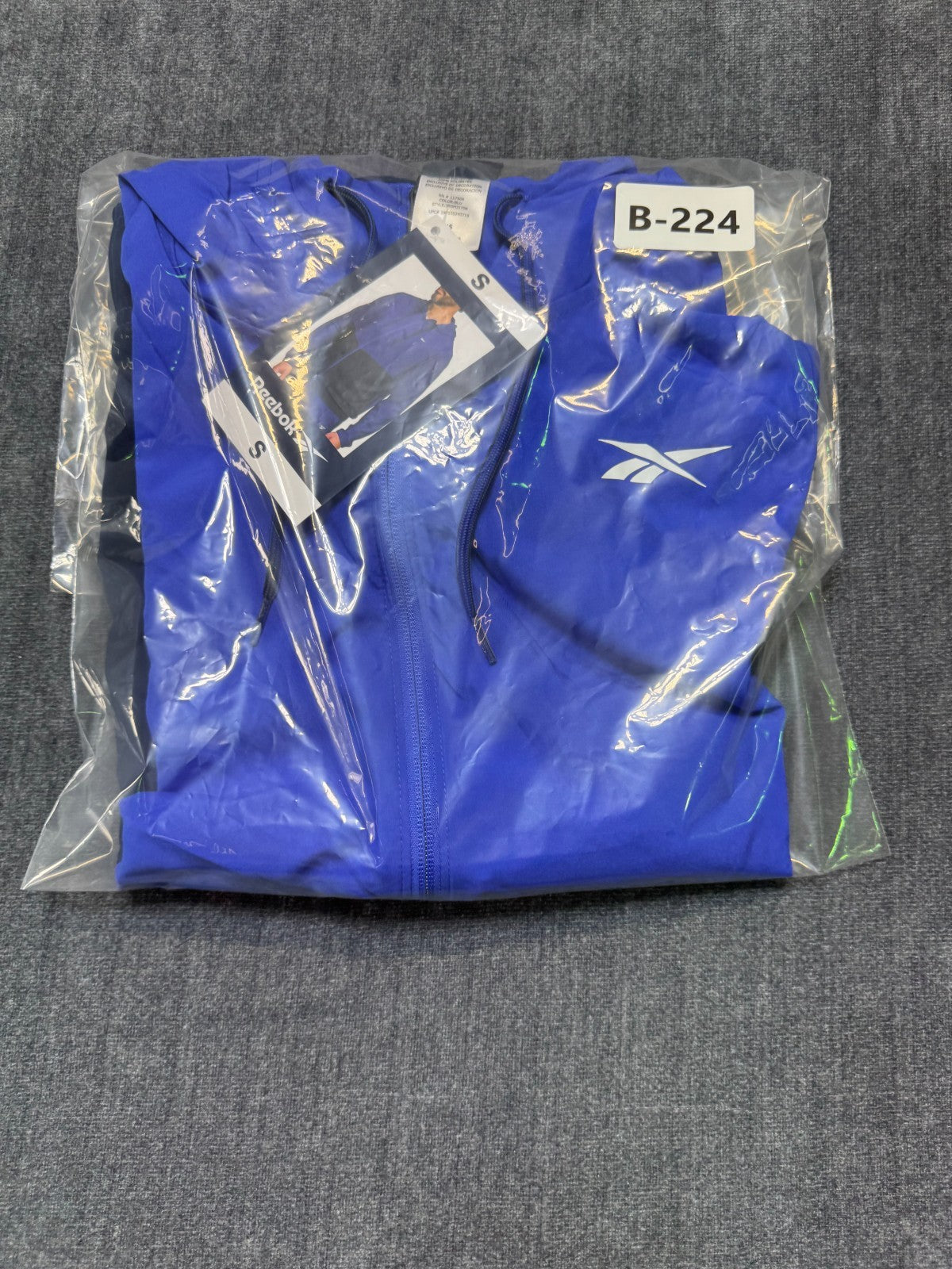 NWT Reebok Full Zip Training Woven Jacket Men's Small Navy Blue Adjustable Hood