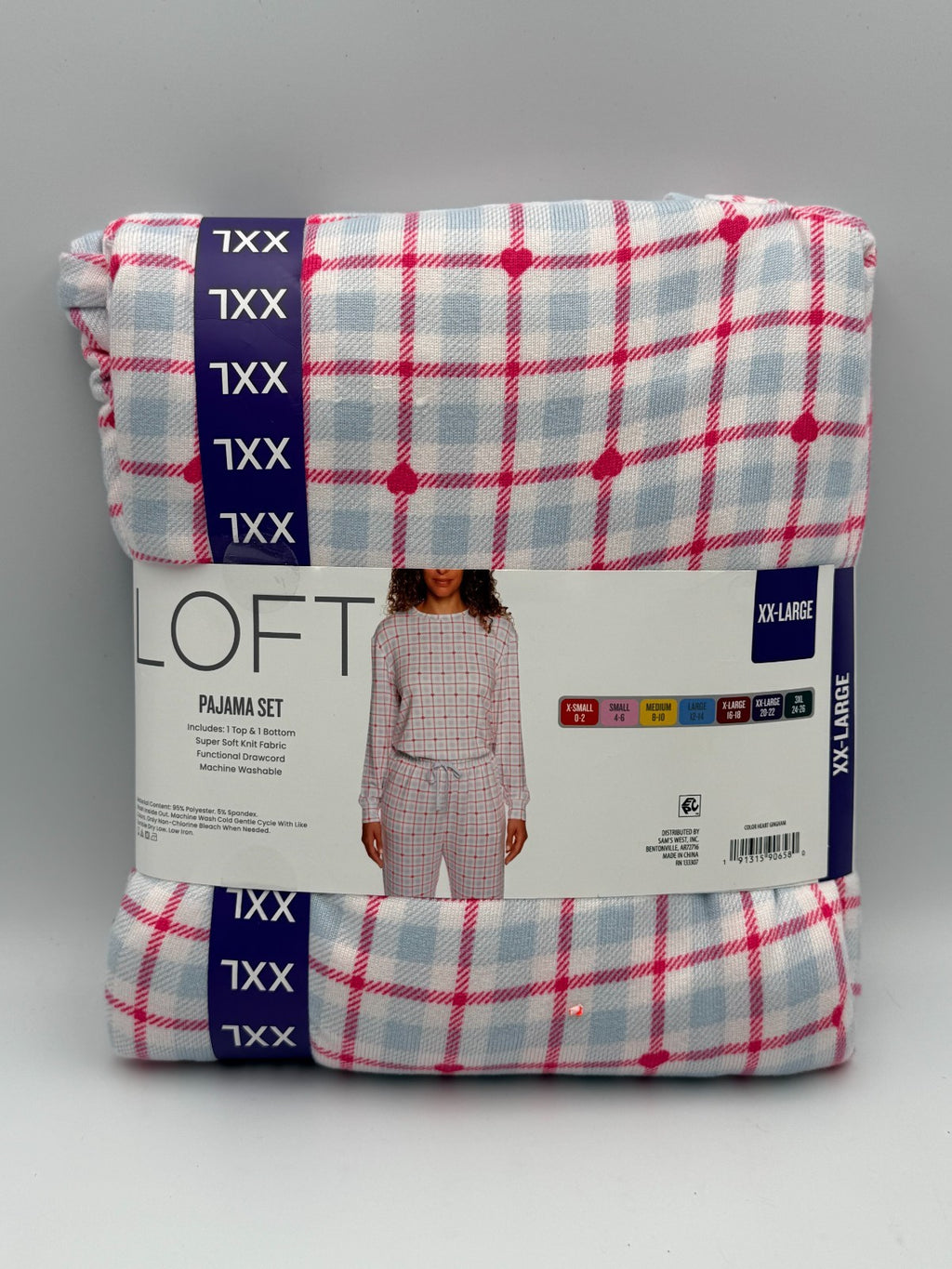 NWT Loft Super Soft Knit Pajama Set Women's 2XL Pink Checkered Comfort 2-Piece
