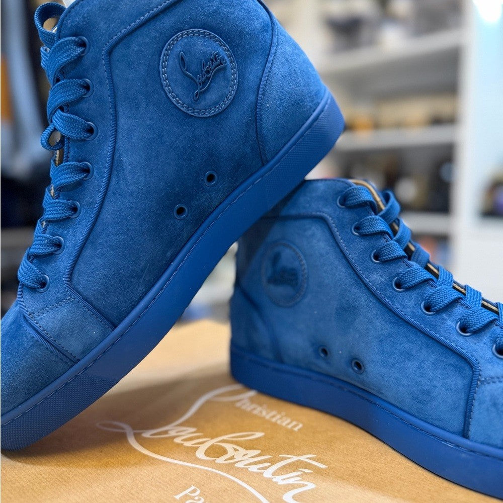 Christian Louboutin Louis Orlato Cobalt Suede Blue High Sneakers