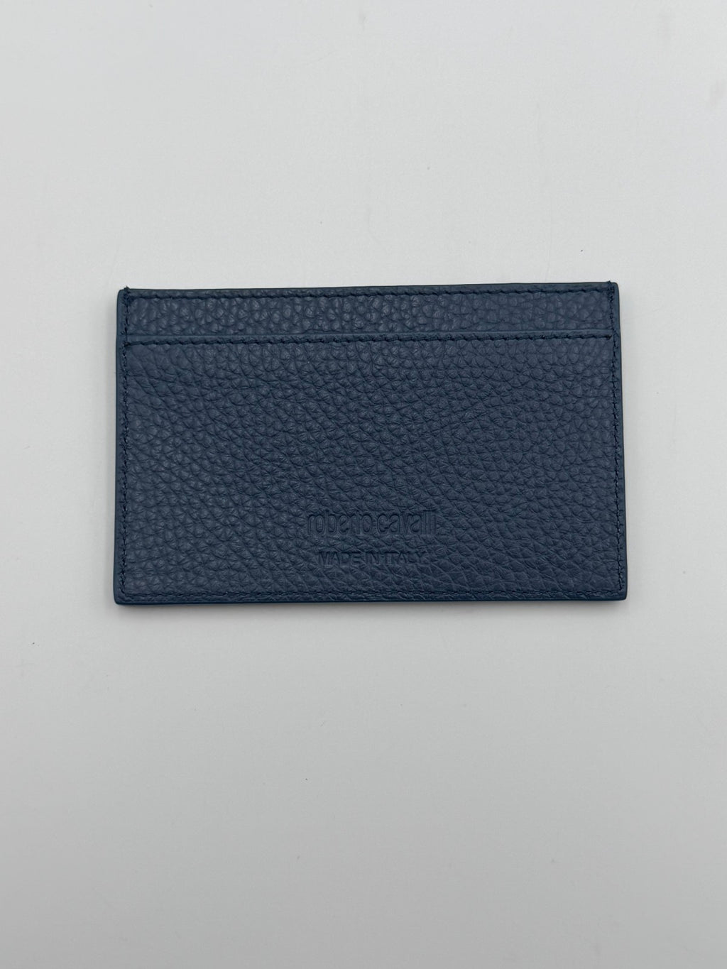 NEW Roberto Cavalli Card Holder Men's Blue Grained Leather Fashion Luxury Wallet