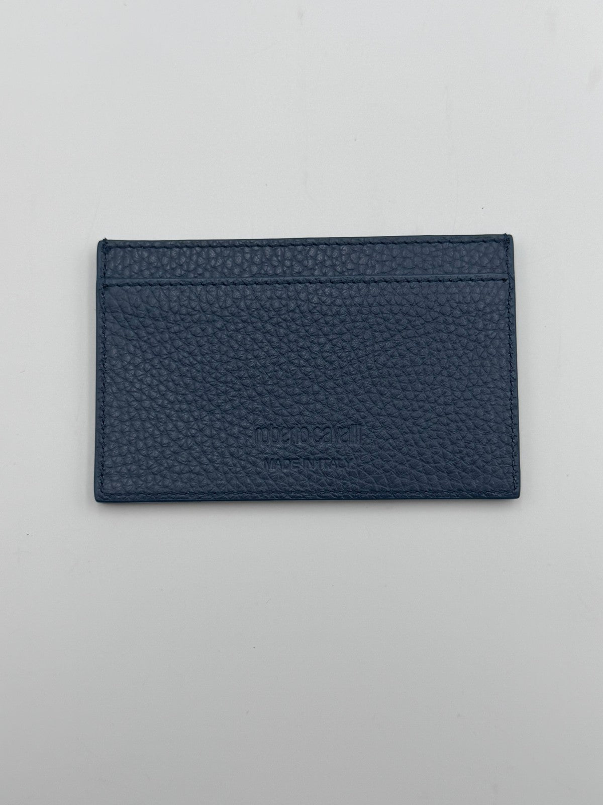 NEW Roberto Cavalli Card Holder Men's Blue Grained Leather Fashion Luxury Wallet