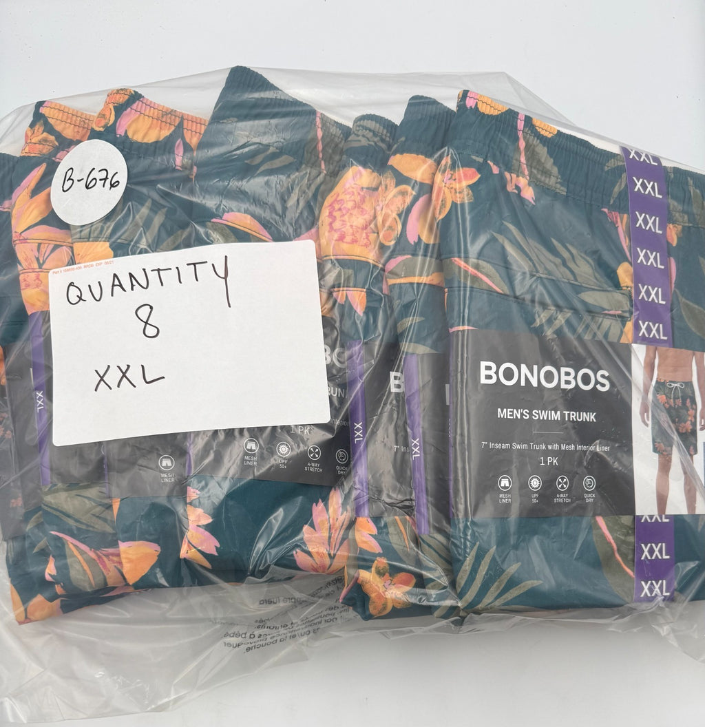 NWT Bonobos Swim Trunks Men 2XL Blue Tropical Print Drawstring Mesh Lined 7" in