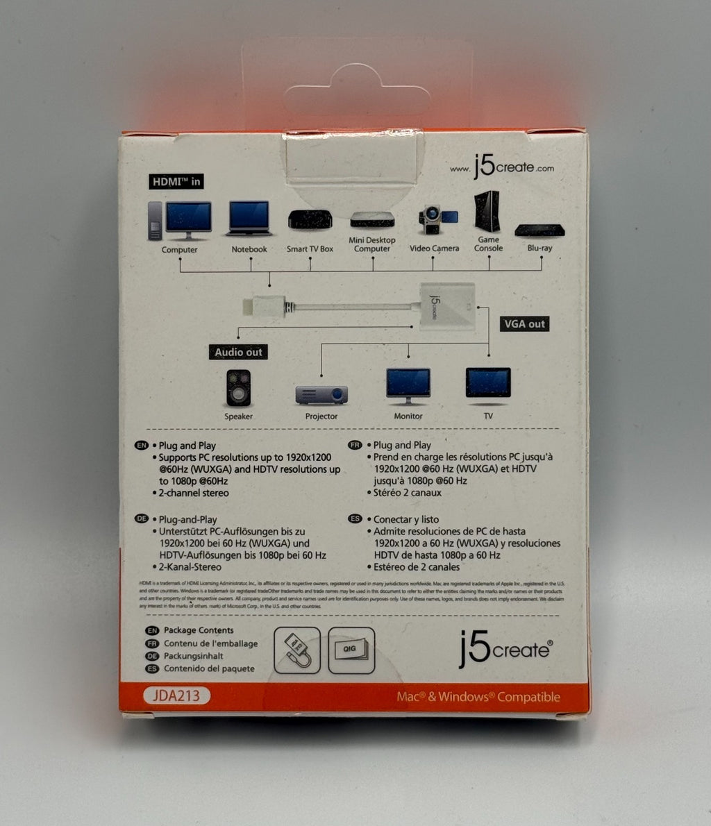 New J5create JDA213 White HDMI to VGA Adapter Video Audio Converter Mac Windows