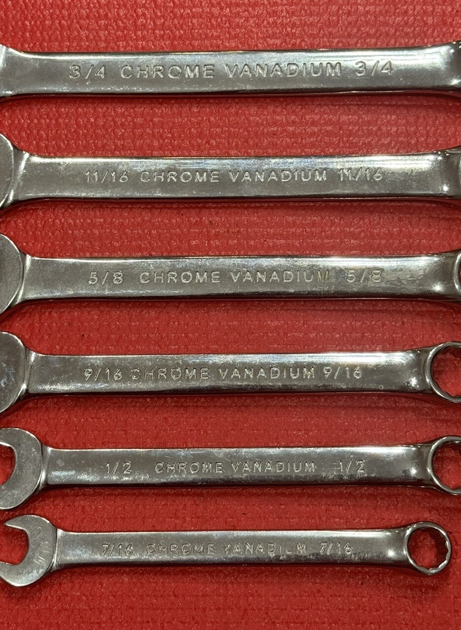 Pittsburgh Tools 6 PC SAE Chrome Vanadium Combination Wrench Set 12PT