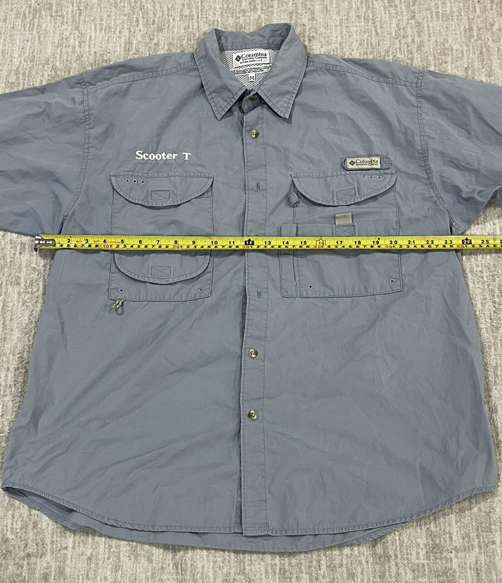 Columbia PFG Button Up Shirt  Mens Size Medium Gray Short Sleeve - B1