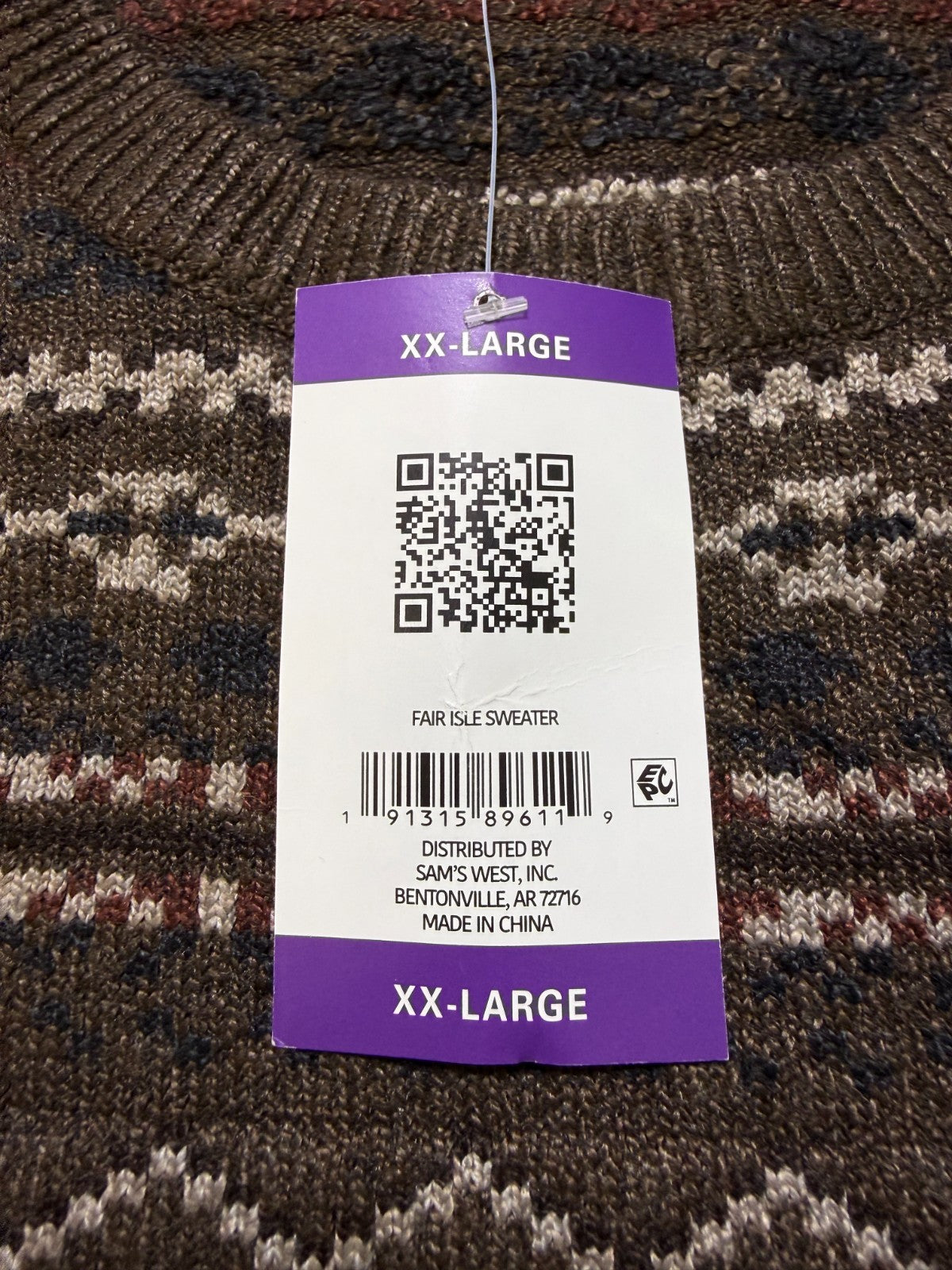 NWT Land's End Long Sleeve Knitted Crew Neck Fair Isle Sweater Men's 2XL Brown