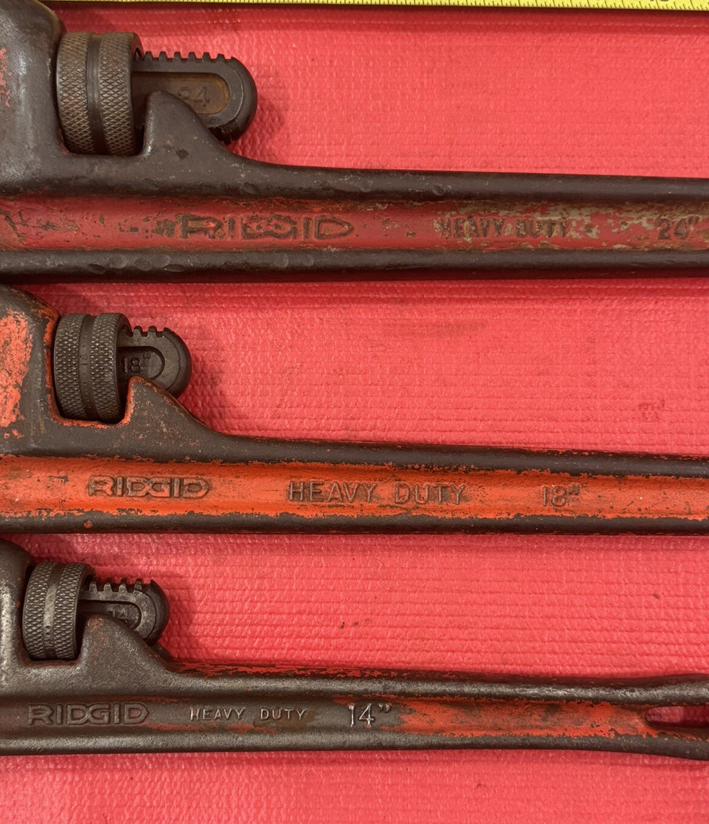 Ridgid Lot Of 3 Pipe Wrench Heavy Duty 24” 18” 14” The Ridge Tool Co Elyria USA