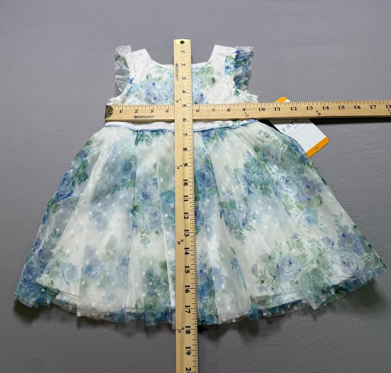 NWT Rare Editions Occasion Dress Baby Toddlers 12M Blue Floral Lined Lightweight