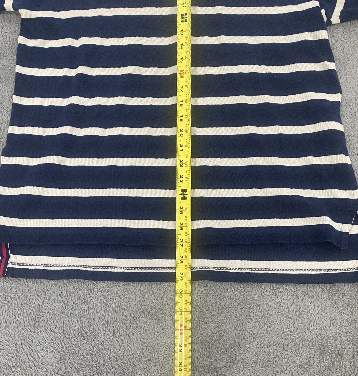 VINTAGE POLO RALPH LAUREN MEN'S LARGE Navy Blue White Stripes POLO SPORT Shirt