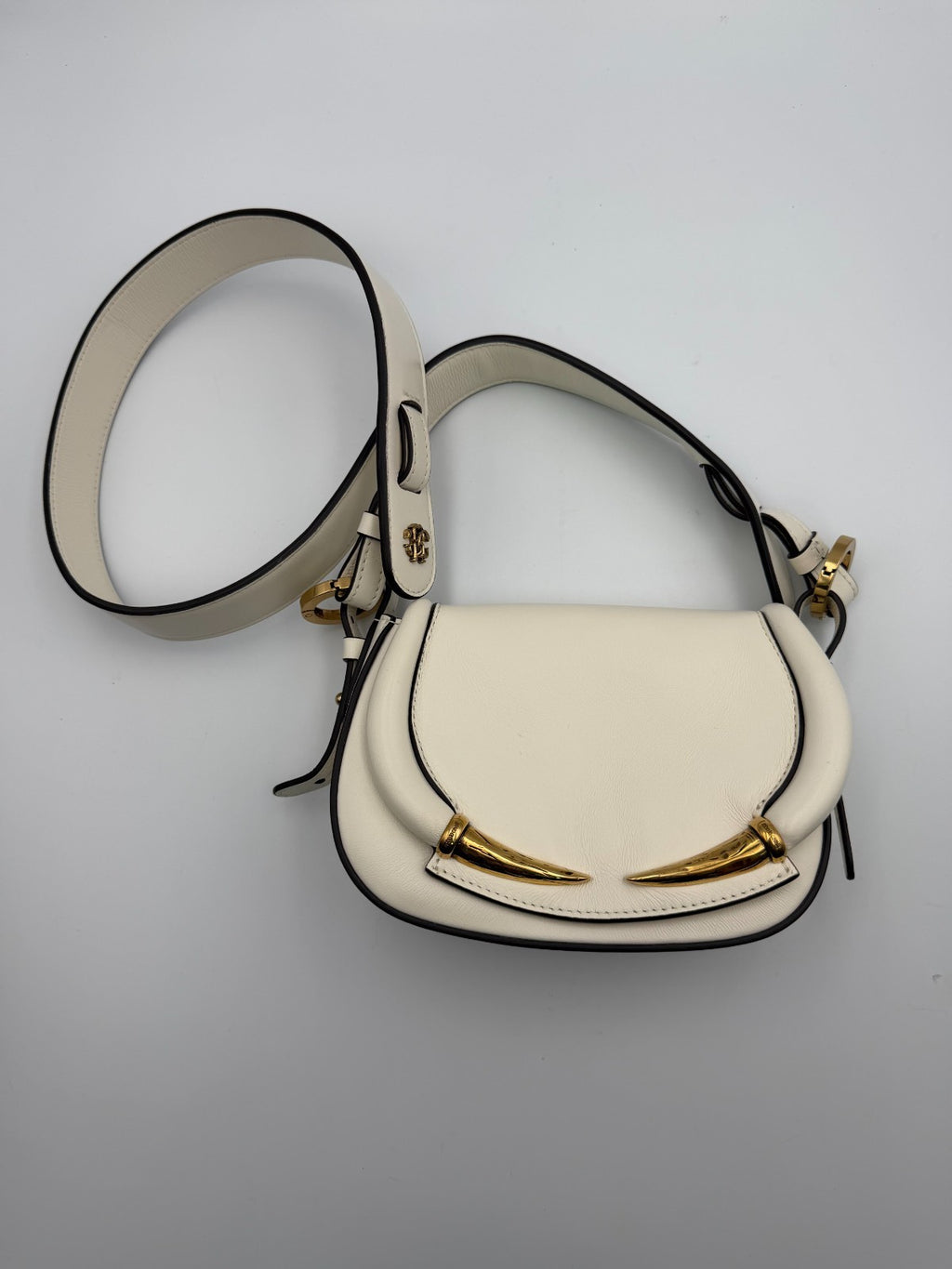 Vintage Roberto Cavalli Fang Bang Shoulder Bag Womens White Small Saddle Luxury