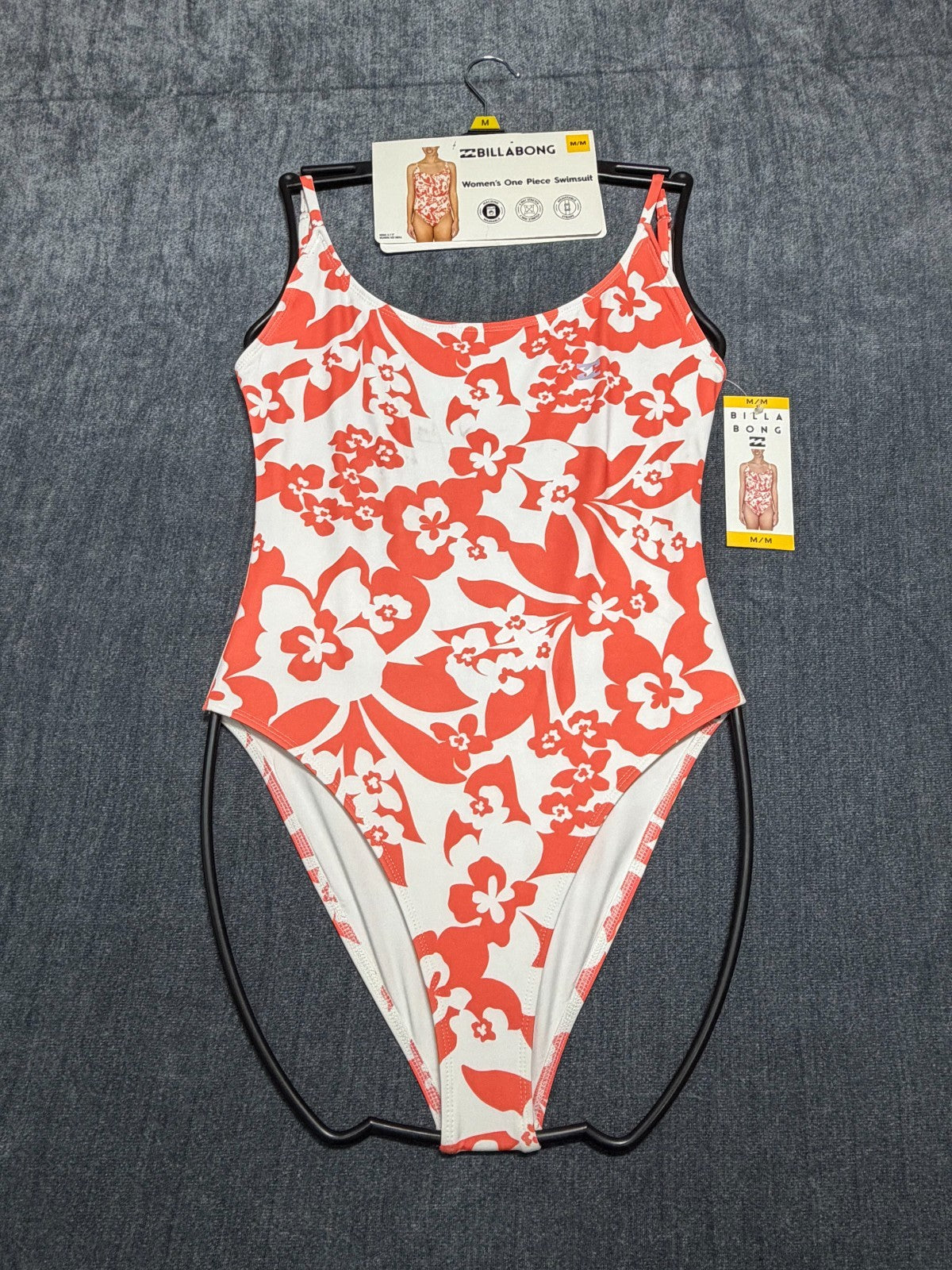 NWT Billabong One-Piece Swimsuit Women's Medium Red White Floral Spaghetti Strap